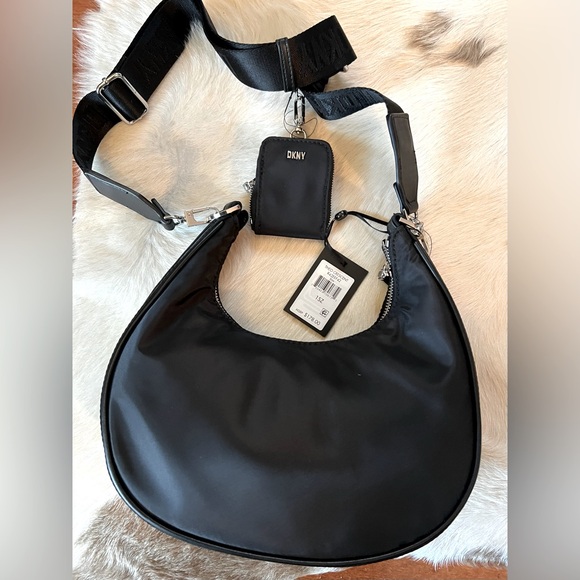 DNKY Donna Karen New York NWT Black Nylon Theo Crescent Shoulder Crossbody - Picture 2 of 10
